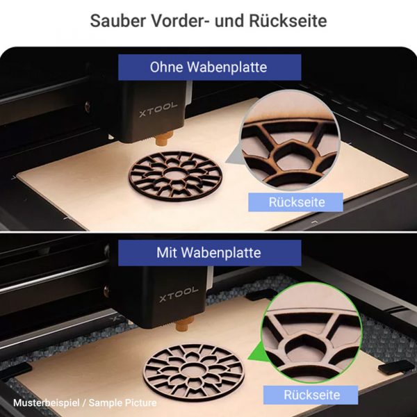 Laser Ergebnisse im Vergleich – Mit und Ohne Wabenplatte.