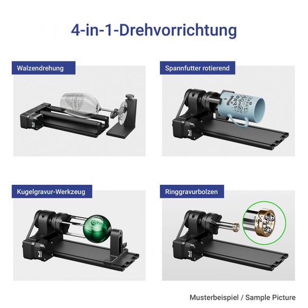 Unregelmäßige zylinderförmige Objekte wie etwas Tassen können in das Spannbutter eingesetzt und graviert werden.